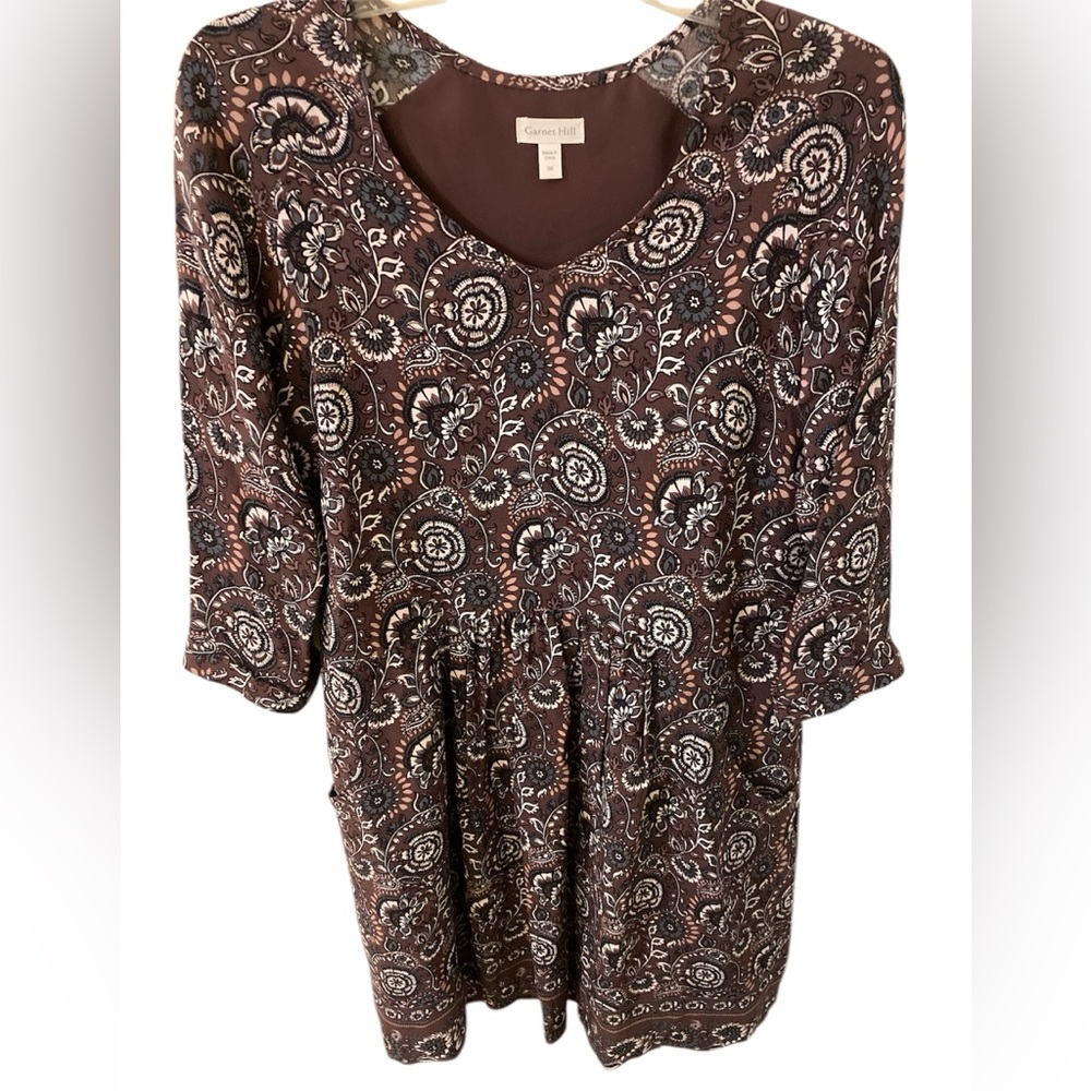 Garnet Hill Purple Bohemian Pocket Dress Paisley Print 6